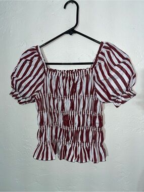 New Habitual Girls DARK RED PEASANT SLEEVE SMOCKED TOP Size 12 Dressy Puff Slv